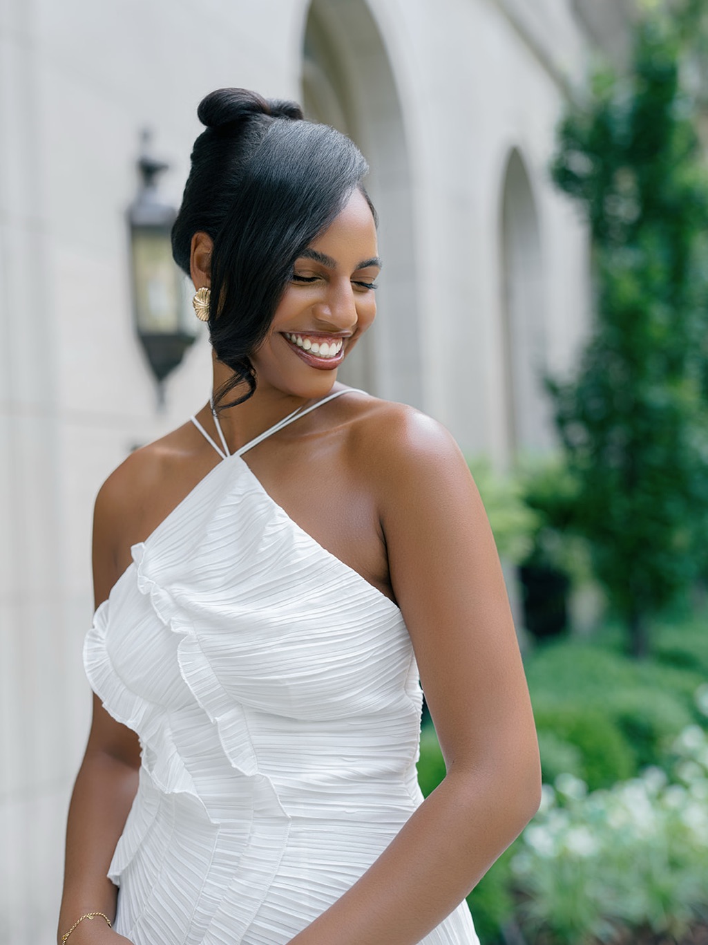 Ivory Halter Ruffle Pleated Midi Dress — image 2 of 6
